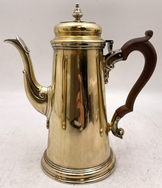 Percy Webster English Gilt Sterling Silver Set of 2 Pairs of Coffee Pots and Hot Milk Jugs from 1937