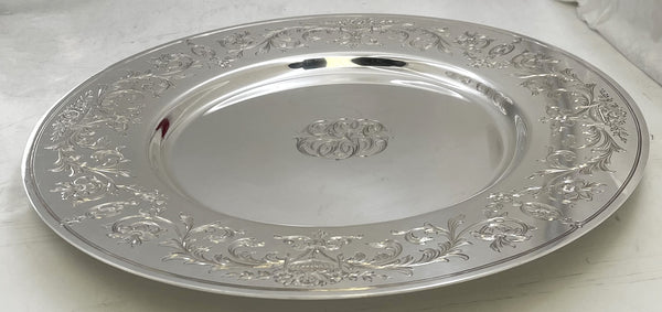 Bailey, Banks & Biddle Set of 12 Sterling Silver Chargers/ Dinner Plates in Heavy Gage with Floral Motifs