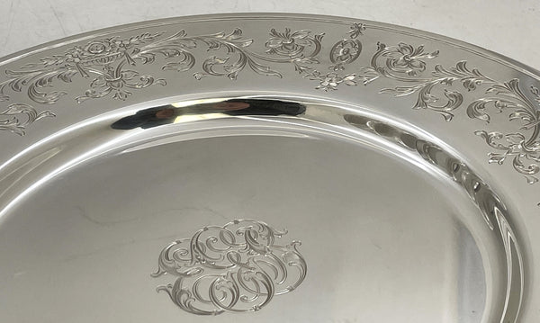 Bailey, Banks & Biddle Set of 12 Sterling Silver Chargers/ Dinner Plates in Heavy Gage with Floral Motifs