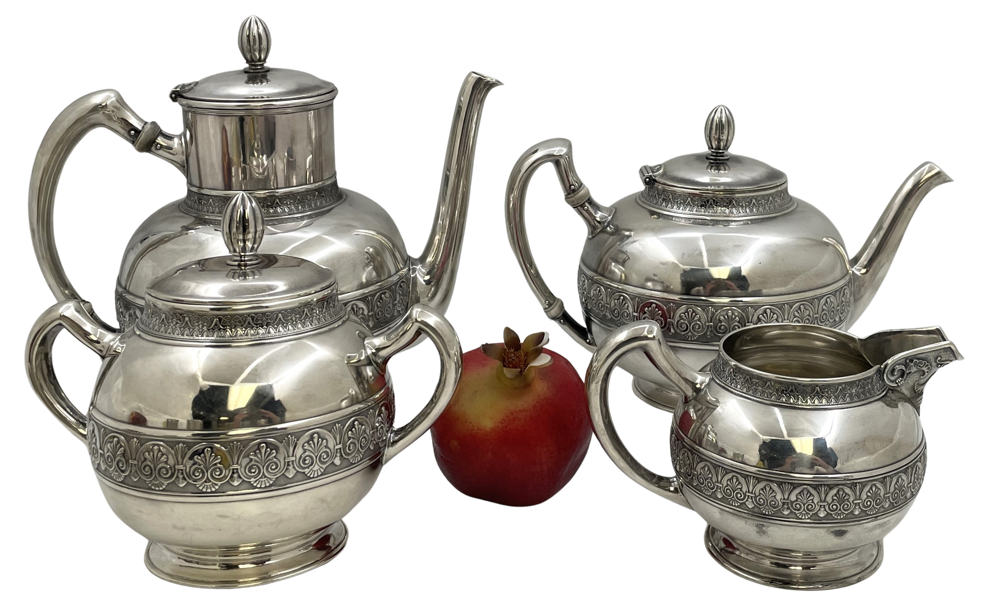 Gorham Sterling Silver 4-Piece Coffee & Tea Set in Pompeii Pattern from 1886