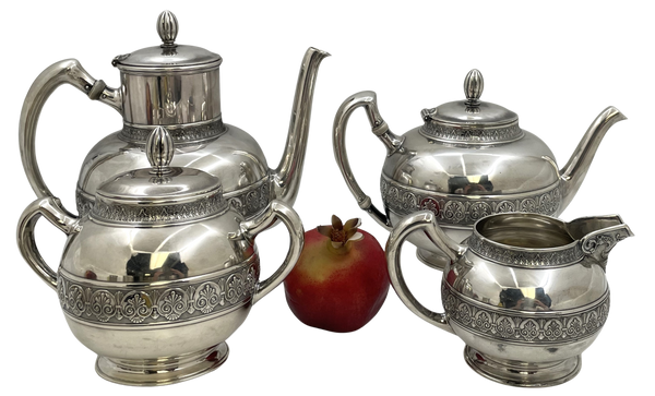 Gorham Sterling Silver 4-Piece Coffee & Tea Set in Pompeii Pattern from 1886