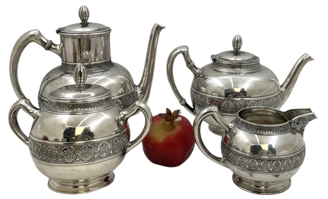 Gorham Sterling Silver 4-Piece Coffee & Tea Set in Pompeii Pattern from 1886