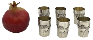 Set of 6 China Jewelry Company Sterling Silver Cups with Dragon Motifs