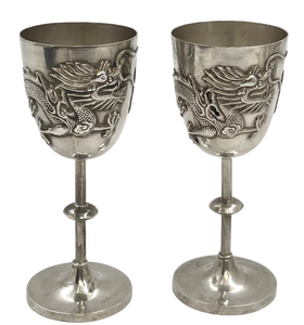 Pair of Chinese Silver Goblets with Dragon Motifs