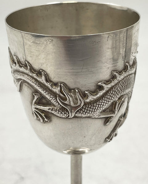 Pair of Chinese Silver Goblets with Dragon Motifs