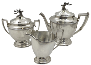 Shreve, Stanwood & Co. Sterling Silver 3-Piece Tea Set Circa 1860s with Stag Deer Motifs