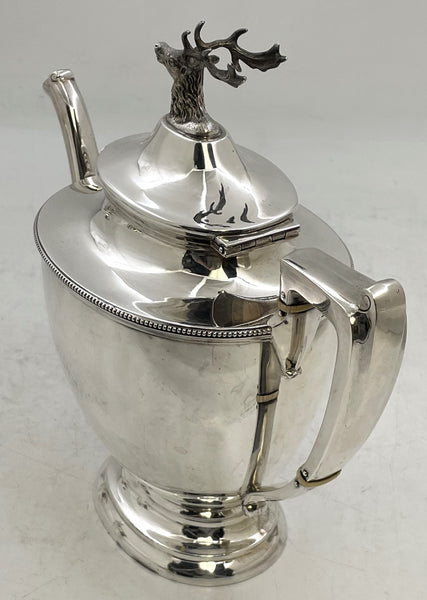 Shreve, Stanwood & Co. Sterling Silver 3-Piece Tea Set Circa 1860s with Stag Deer Motifs