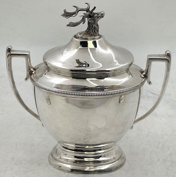 Shreve, Stanwood & Co. Sterling Silver 3-Piece Tea Set Circa 1860s with Stag Deer Motifs