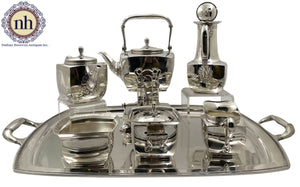 Tiffany & Co. Sterling Silver 1877 Tea & Coffee Set in Japonesque Pattern on Tray