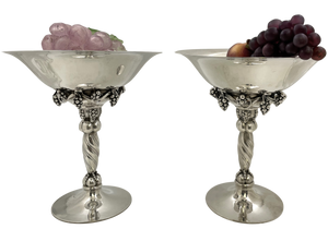 Pair of Georg Jensen Sterling Silver Large Tazzas / Compotes in Grape Pattern #264A