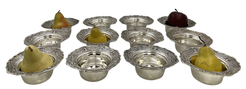 Shreve & Co. Set of 12 Sterling Silver Dessert Bowls in Adam Pattern