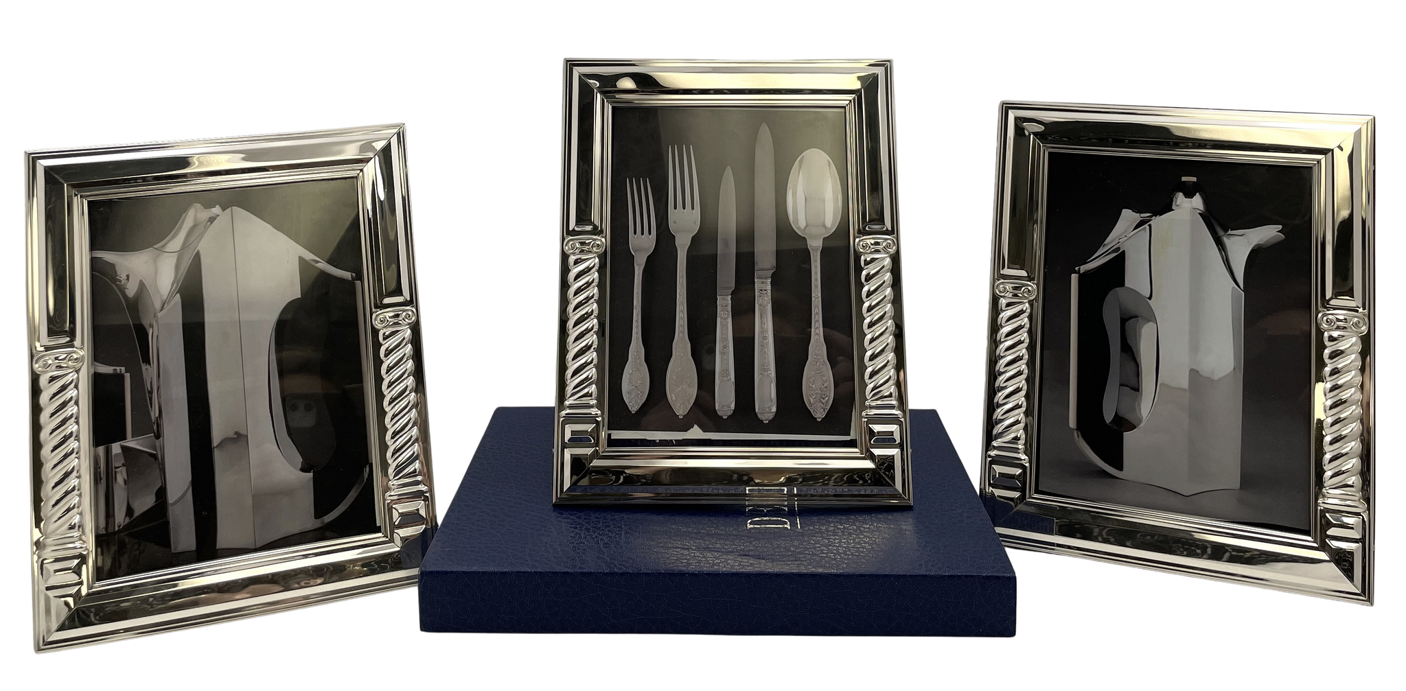 Del Conte Italian Sterling Silver Set of 3 Picture Frames with Ionic Columns