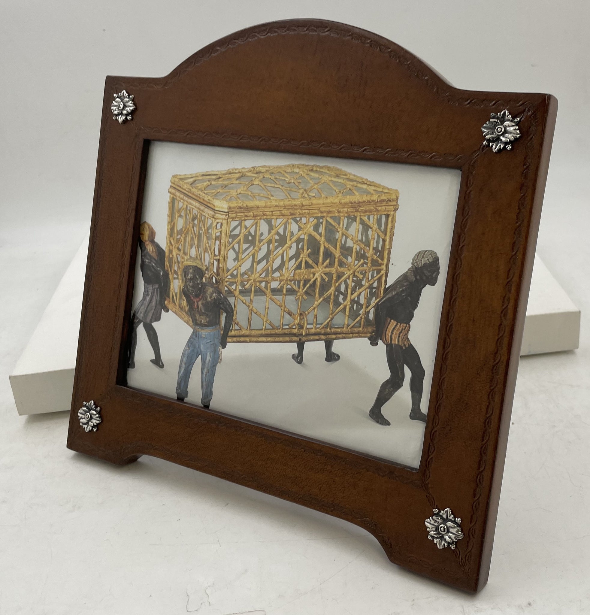 William Scott Leather & Sterling Silver Picture Frame with Floral Motifs