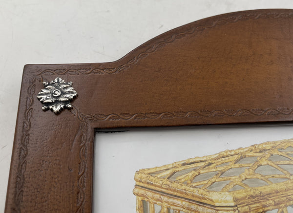 William Scott Leather & Sterling Silver Picture Frame with Floral Motifs