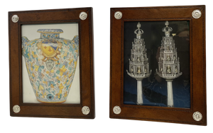 Pair of William Scott Leather & Sterling Silver Picture Frames with Floral Motifs
