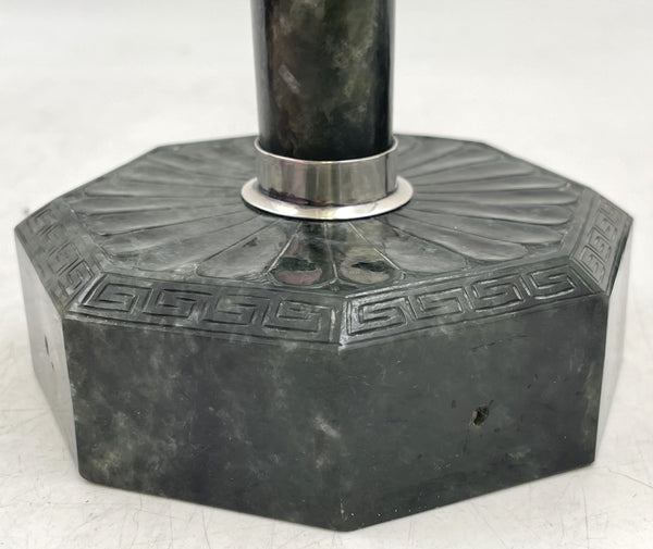 Pair of Yamanaka Rare Spanish Jade and Sterling Silver Candlesticks