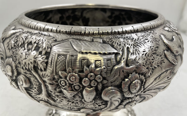 S. Kirk & Son Sterling Silver Castle Landscape Repousse Footed Bowl from 1846-1861