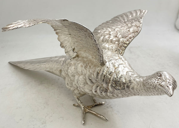 Pair of Continental Silver Pheasants from 19th or Early 20th Century
