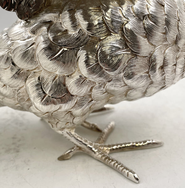 Pair of Continental Silver Pheasants from 19th or Early 20th Century