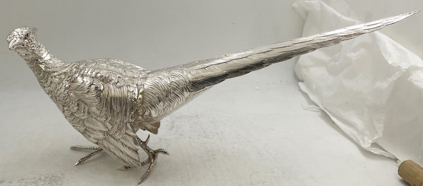 Pair of Continental Silver Pheasants from 19th or Early 20th Century