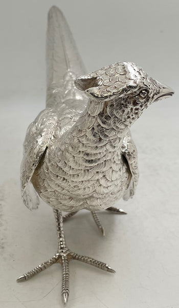 Pair of Continental Silver Pheasants from 19th or Early 20th Century