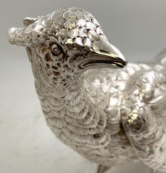 Pair of Continental Silver Pheasants from 19th or Early 20th Century