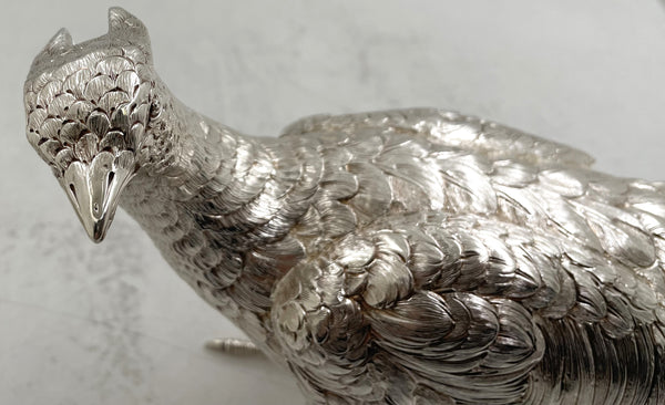 Pair of Continental Silver Pheasants from 19th or Early 20th Century