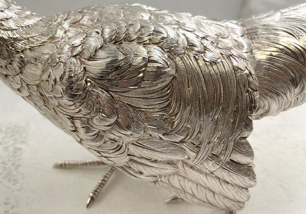 Pair of Continental Silver Pheasants from 19th or Early 20th Century