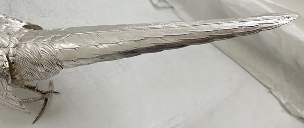 Pair of Continental Silver Pheasants from 19th or Early 20th Century