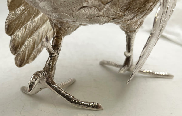 Pair of Continental Silver Pheasants from 19th or Early 20th Century