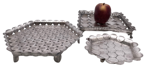 Rare Brazilian Set of 3 Silver Footed Trays Made of 19th and 20th Century Coins