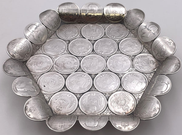Rare Brazilian Set of 3 Silver Footed Trays Made of 19th and 20th Century Coins