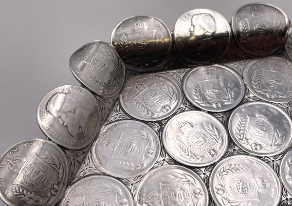 Rare Brazilian Set of 3 Silver Footed Trays Made of 19th and 20th Century Coins
