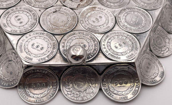 Rare Brazilian Set of 3 Silver Footed Trays Made of 19th and 20th Century Coins