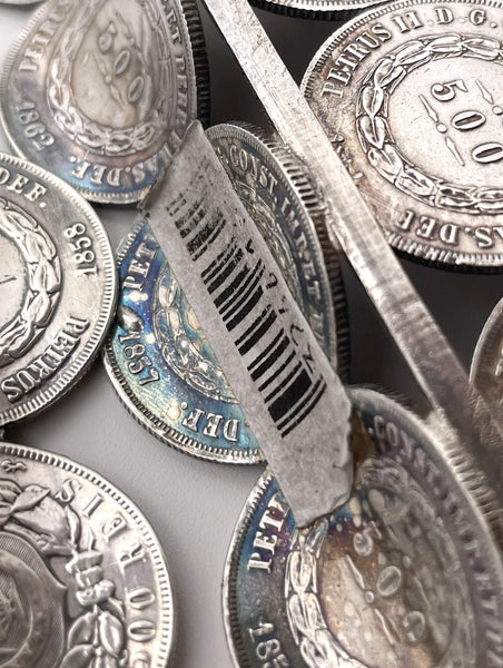 Rare Brazilian Set of 3 Silver Footed Trays Made of 19th and 20th Century Coins