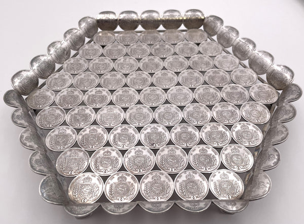 Rare Brazilian Set of 3 Silver Footed Trays Made of 19th and 20th Century Coins