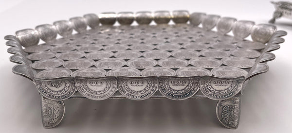 Rare Brazilian Set of 3 Silver Footed Trays Made of 19th and 20th Century Coins