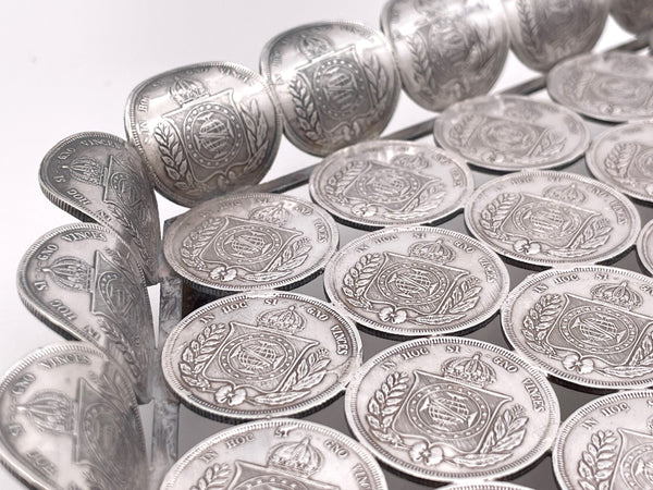 Rare Brazilian Set of 3 Silver Footed Trays Made of 19th and 20th Century Coins