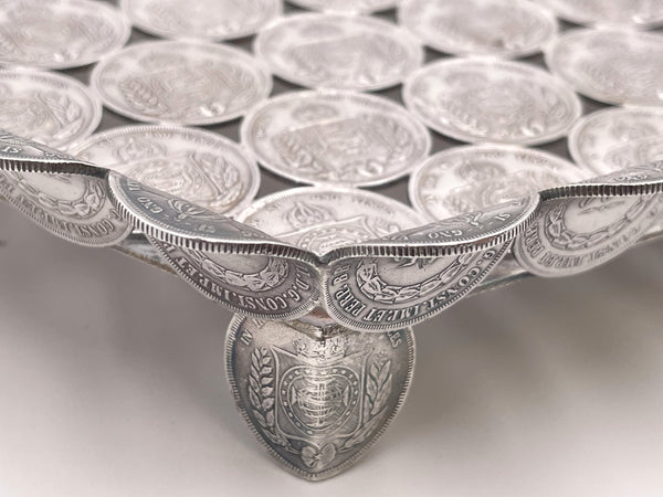 Rare Brazilian Set of 3 Silver Footed Trays Made of 19th and 20th Century Coins