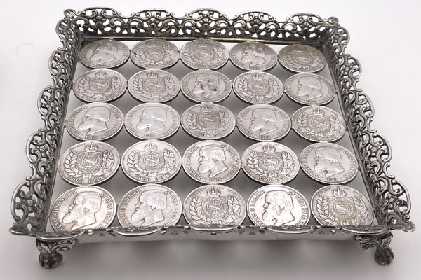 Rare Brazilian Set of 3 Silver Footed Trays Made of 19th and 20th Century Coins