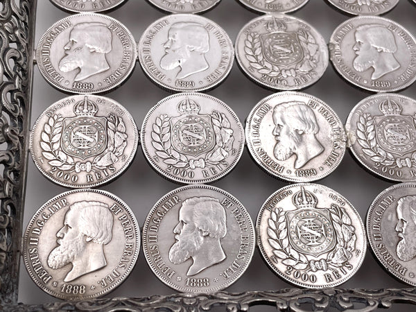 Rare Brazilian Set of 3 Silver Footed Trays Made of 19th and 20th Century Coins
