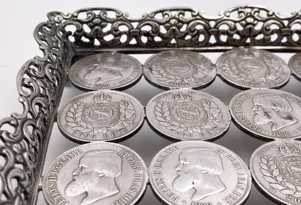 Rare Brazilian Set of 3 Silver Footed Trays Made of 19th and 20th Century Coins