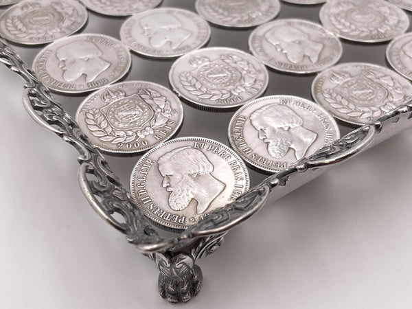 Rare Brazilian Set of 3 Silver Footed Trays Made of 19th and 20th Century Coins