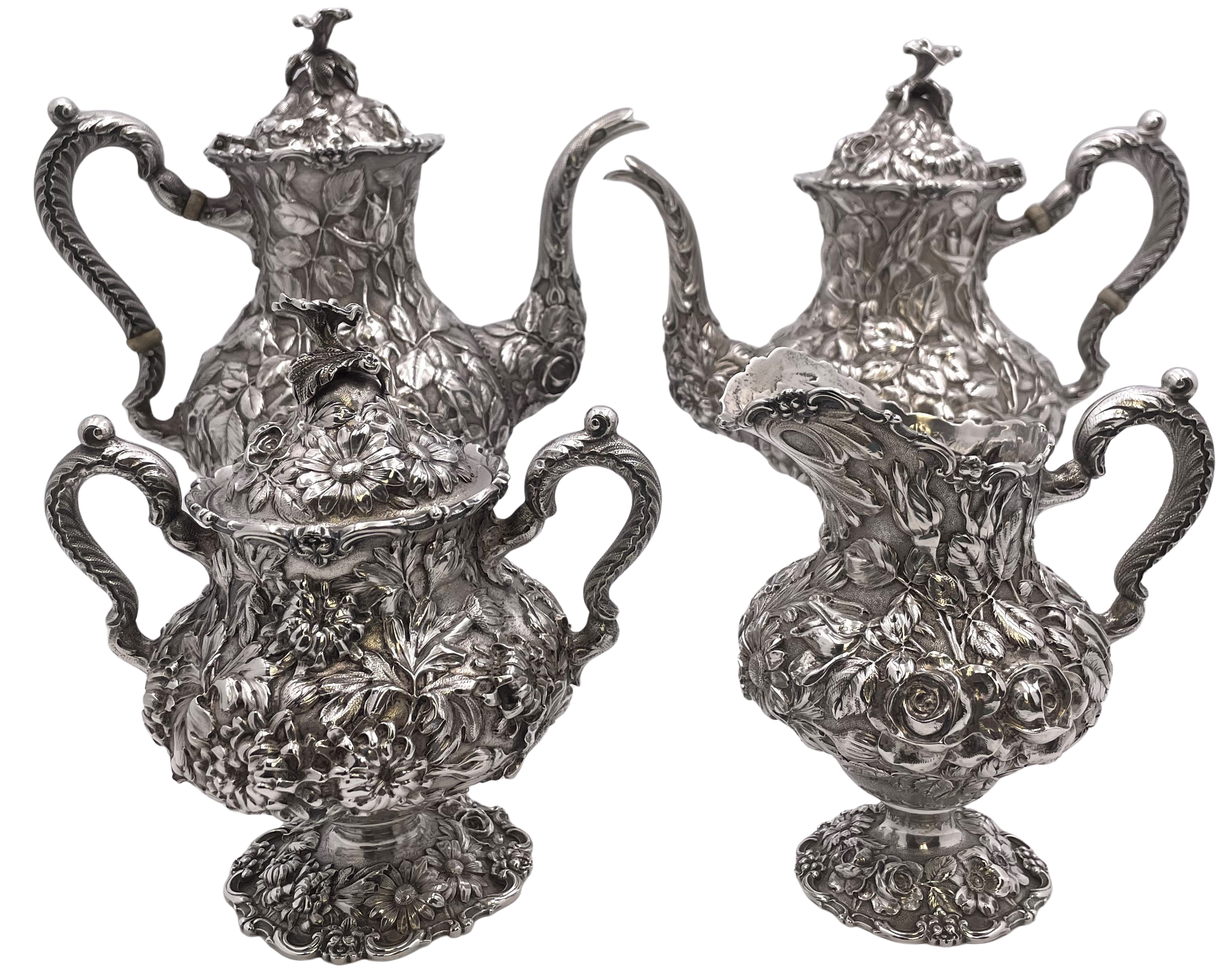 Stieff Sterling Silver 4-Piece Tea & Coffee Set in Repousse Pattern #1100