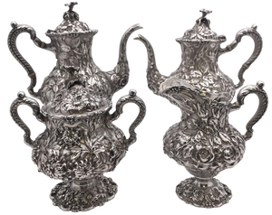 Stieff Sterling Silver 4-Piece Tea & Coffee Set in Repousse Pattern #1100