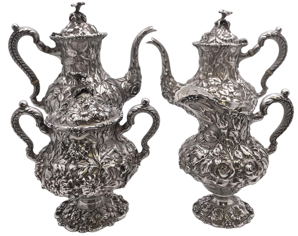 Stieff Sterling Silver 4-Piece Tea & Coffee Set in Repousse Pattern #1100