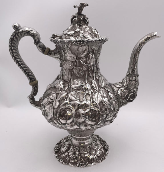 Stieff Sterling Silver 4-Piece Tea & Coffee Set in Repousse Pattern #1100