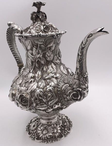 Stieff Sterling Silver 4-Piece Tea & Coffee Set in Repousse Pattern #1100