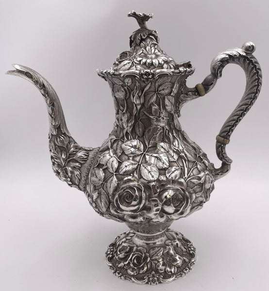 Stieff Sterling Silver 4-Piece Tea & Coffee Set in Repousse Pattern #1100