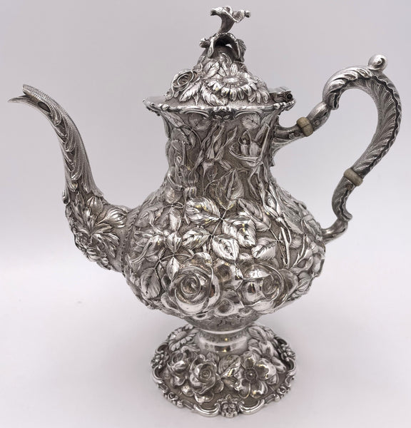 Stieff Sterling Silver 4-Piece Tea & Coffee Set in Repousse Pattern #1100